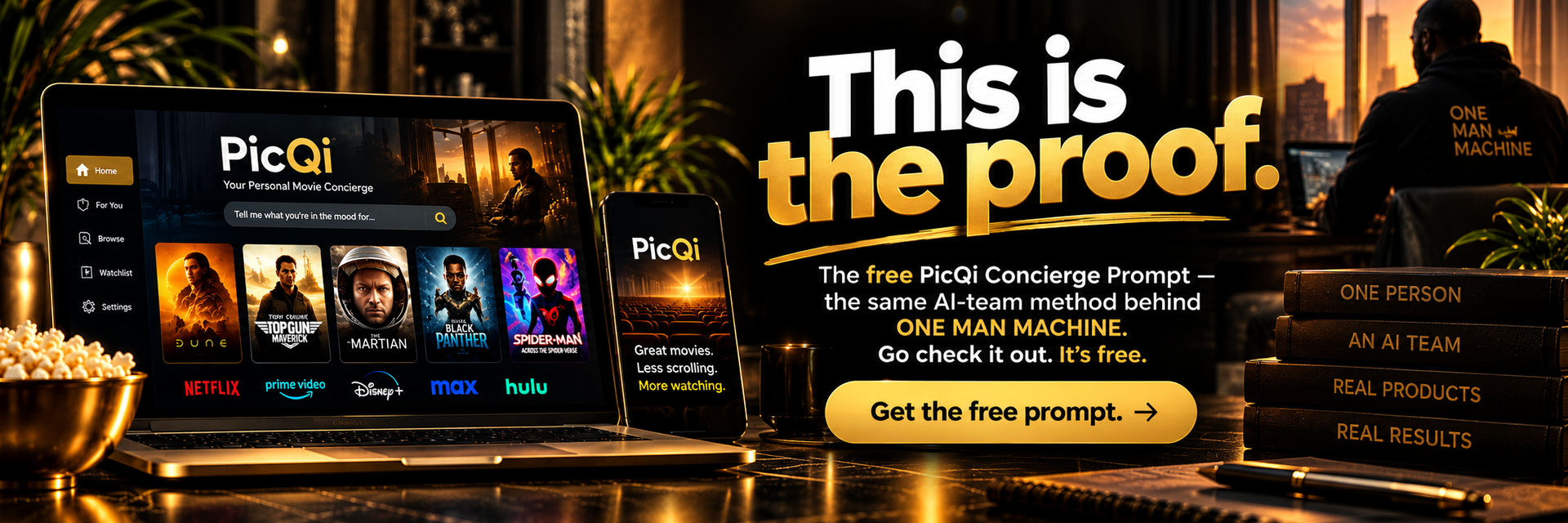 This is the proof. PicQi — the free PicQi Concierge Prompt, built with the ONE MAN MACHINE method.